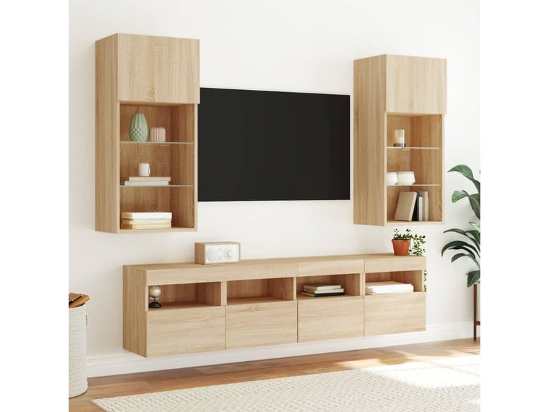  Lot de 2 meuble tv mural avec lumières led chêne sonoma 40x30x40 cm  - Conforama E