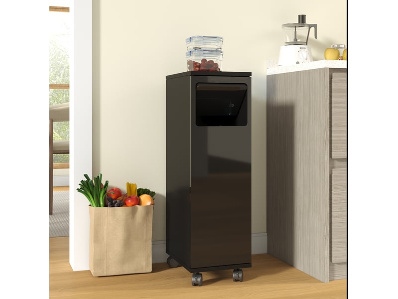  Meuble poubelle mobile 1 porte 24,2x35x80,3 cm en mdf noir brillant  - Conforama B