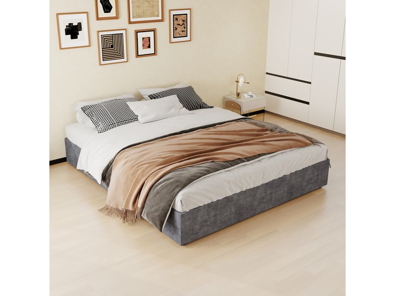  Sommier coffre 160x200 cm gris avec matelas  - Conforama D