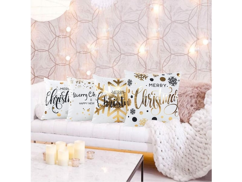  Housses de coussin de noël, 4 pièces, taies d'oreiller décoratives pour canapé, décoration de noël, 45 x 45 cm, jaune  - Conforama E