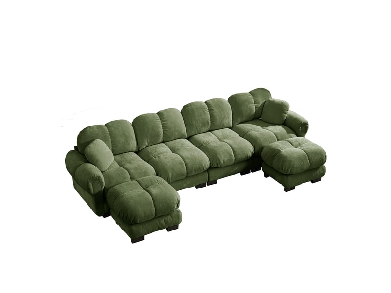 Canapé modulable 4 places en u avec 2 poufs, canapé d’angle en chenille, assise profonde, coussins épais, dossier ergonomique, tissu doux - vert - Conforama A