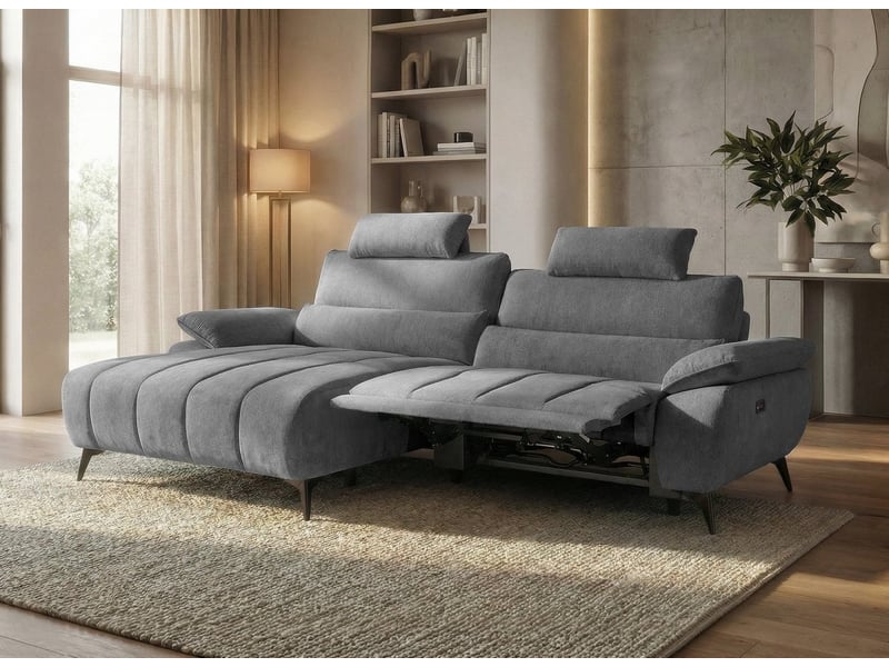  Canapé d'angle relax électrique en velours chiné gris lyana - angle gauche  - Conforama C