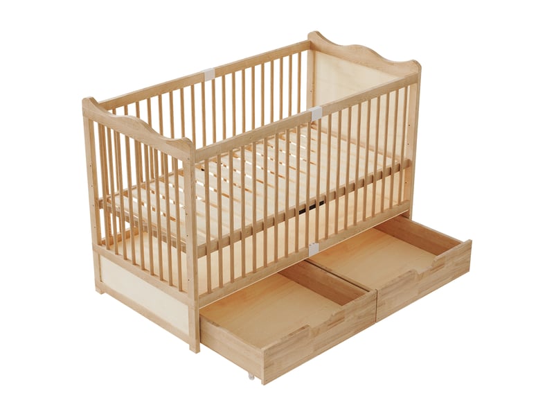 Lit bébé réglable 70x140 cm avec 2 tiroirs, bois de pin, naturel - Conforama E