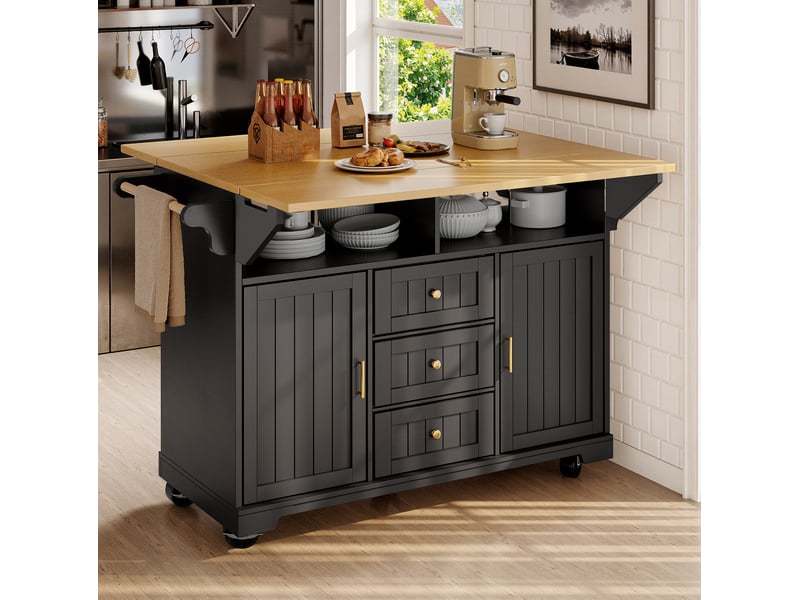  Îlot de cuisine roulant extensible 120 x 4080 x 95 cm, mdf et métal, noir  - Conforama B