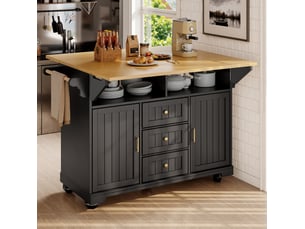 Îlot de cuisine roulant extensible 120 x 4080 x 95 cm, mdf et métal, noir