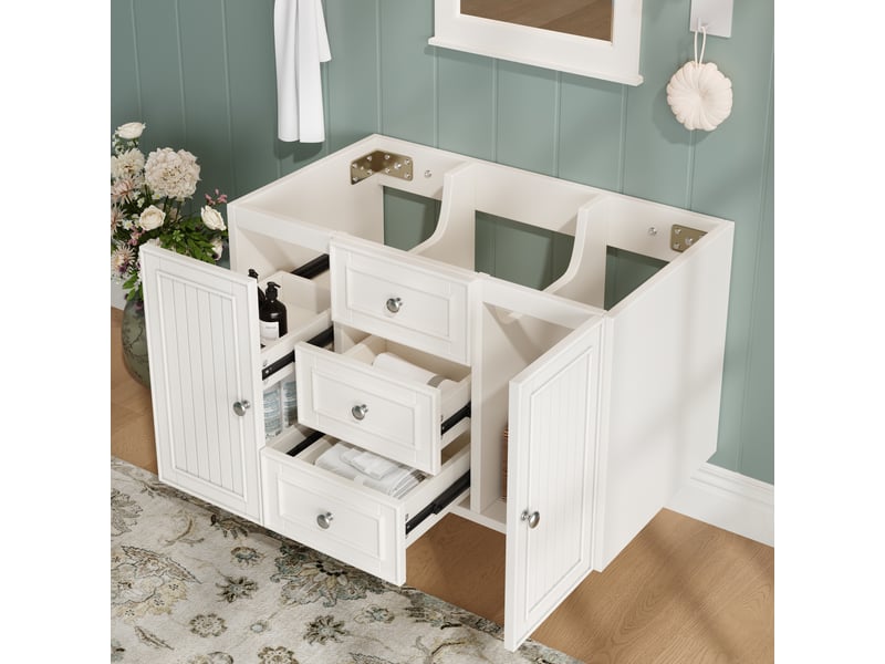  Meuble sous lavabo suspendu avec 3 tiroirs et rangement latéral - lpospi - mdf laqué hydrofuge métal blanc 78,5 × 46 × 46,8 cm  - Conforama B
