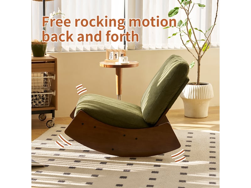  Fauteuil à bascule vert en velours côtelé, structure bois massif  - Conforama E