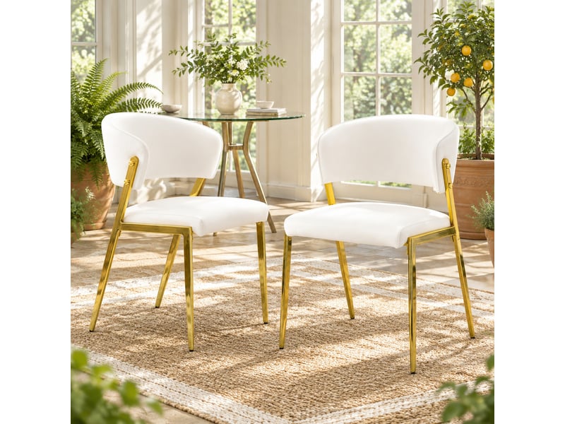  Chaise de salle à manger rembourrée à dossier ergonomique en pu blanc et métal  - Conforama B