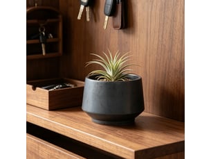 Pot de fleur en céramique noir mat 22 cm, cache-pot fait main avec drainage, résistant au gel pour plante d'intérieur et balcon