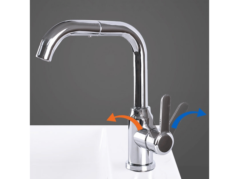  Mitigeur d'évier, robinet d'évier haut rotatif à 360°, robinet de lavabo de salle de bain, plaqué argent, plus tuyau de 60 cm  - Conforama C