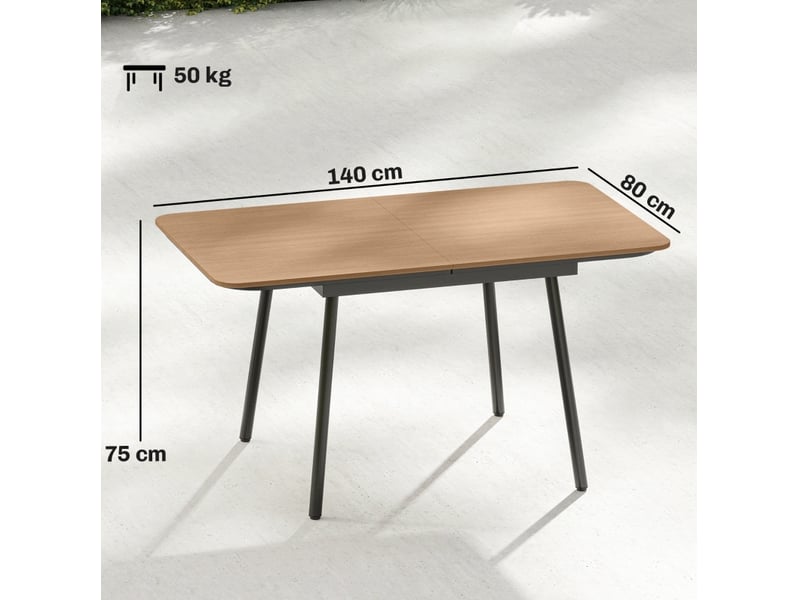  Table de jardin 140x80 cm 6 personnes pieds réglables métal teck  - Conforama C