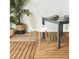 Lot De 4 Chaises De Jardin Saori - Coque Plastique Ajourée Vert Olive, Pieds Métal Imitation Bois, Style Scandinave