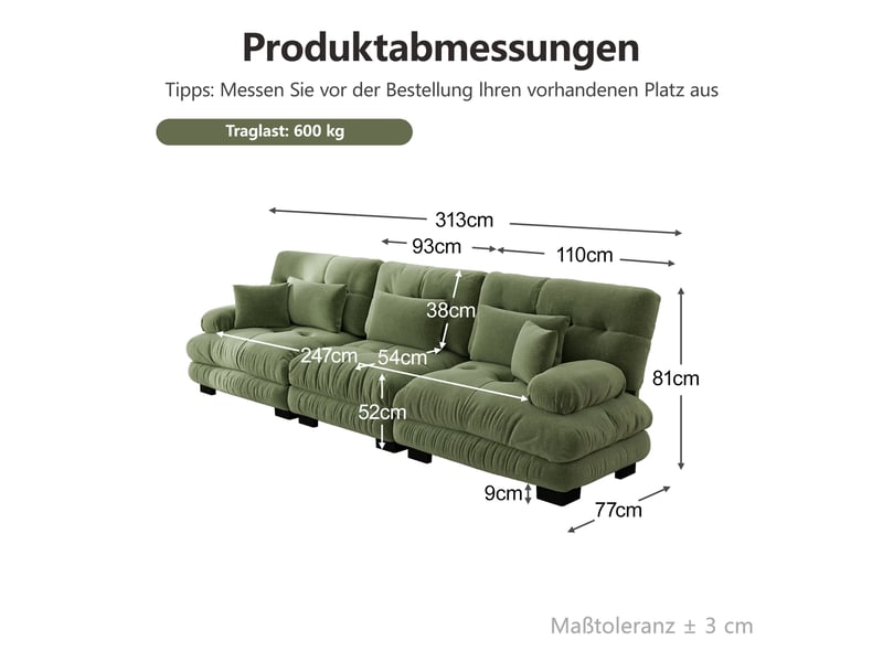  Canapé d'angle, canapé convertible; assise profonde, en chenille, 3 places  - Conforama W