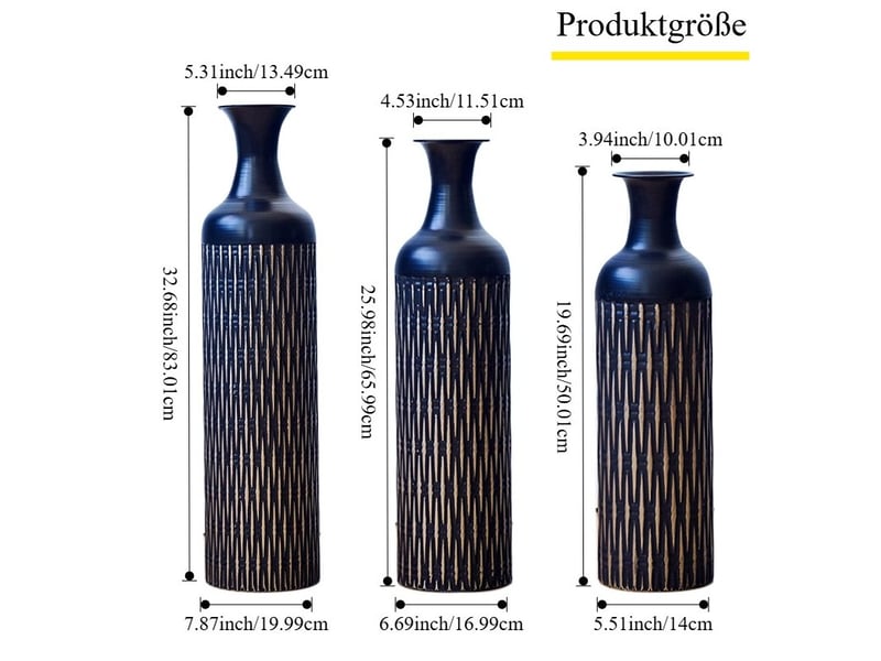  Lot de 3 vases de sol à rainures verticales en métal noir  - Conforama C