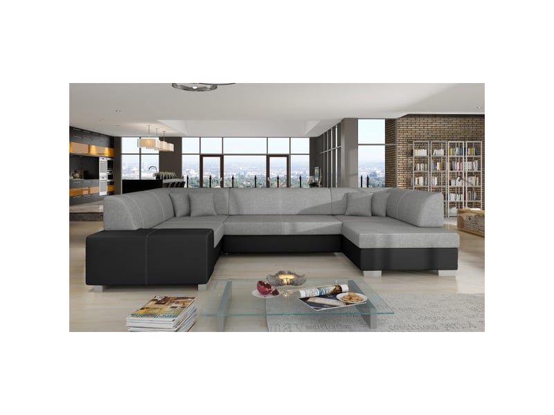 Canapé panoramique en u gris &amp; noir convertible 6 places havane assise mousse t30  - Conforama A