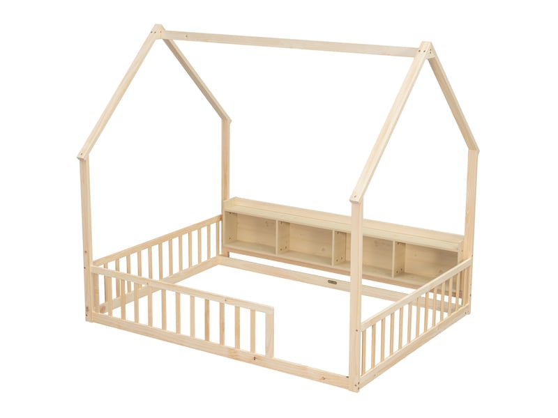  Lit cabane enfant 140x200 cm avec 4 rangements, bois de pin naturel  - Conforama D