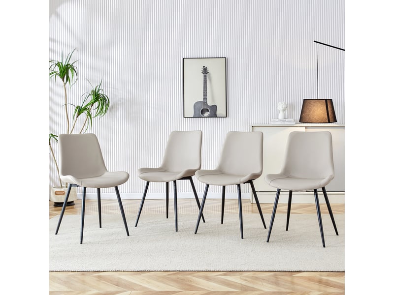  Lot de 4 chaises de salle à manger 42x47x83cm gris chaud et noir - en pu avec dossier ergonomique, assise large et pieds en métal noir  - Conforama C