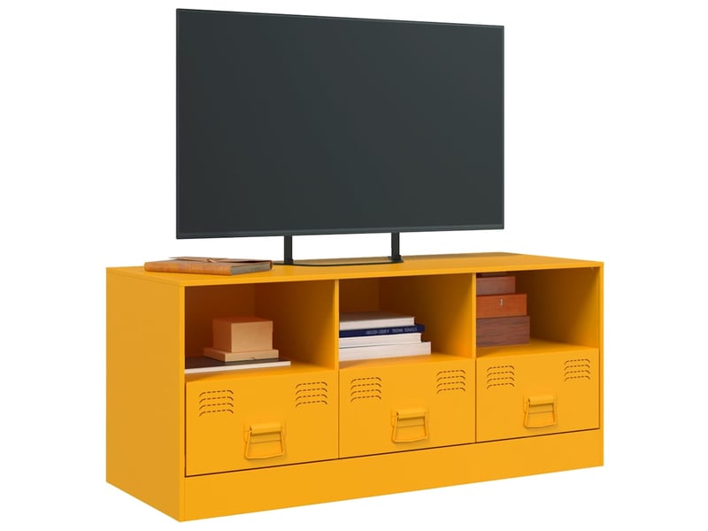  Meuble tv - banc tv - meuble de rangement jaune moutarde 99x39x44 cm acier  - Conforama D