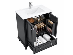 Meuble vasque noir 76 cm avec lavabo en céramique, 2 portes et 1 tiroir