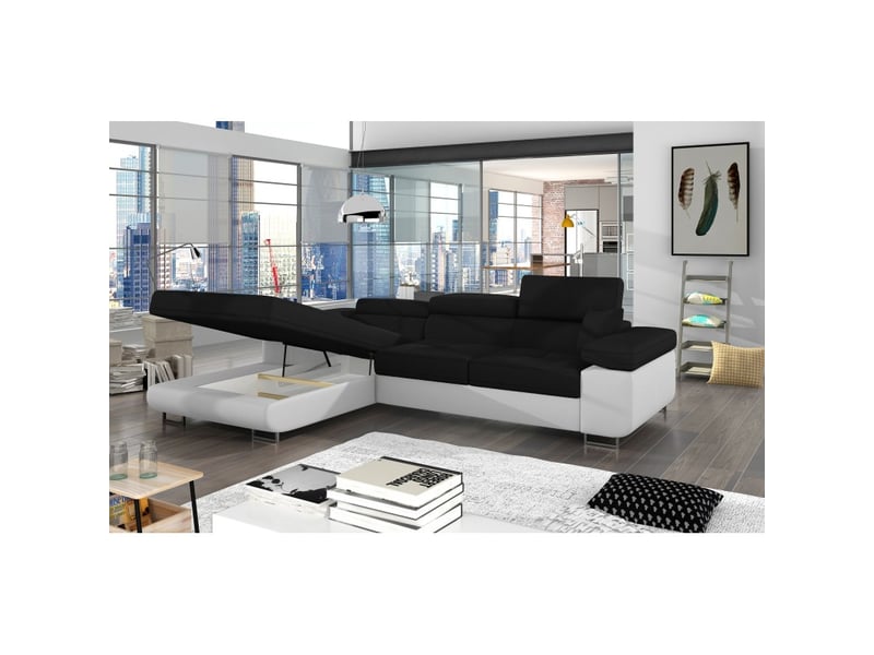  Canapé d'angle convertible amanda noir et blanc en tissu chiné  - Conforama B