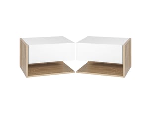 Lot de 2 tables de chevet murales - lot de 2 tables de nuit - tiroir coulissant, bicolore aspect chêne blanc, étagère
