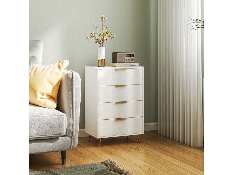  Commode moderne pour chambre à coucher, 4 tiroirs, stable, façades ondulées, 60 x 40 x 90 cm, blanche  - Conforama C
