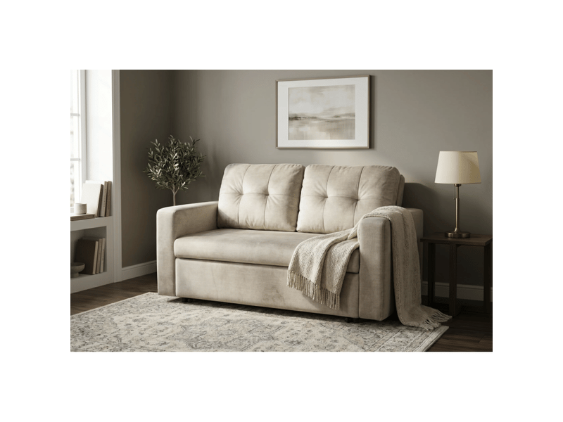  Canapé presto convertible 2 places en velours – beige champagne – 142 x 82 x 86 cm  - Conforama B