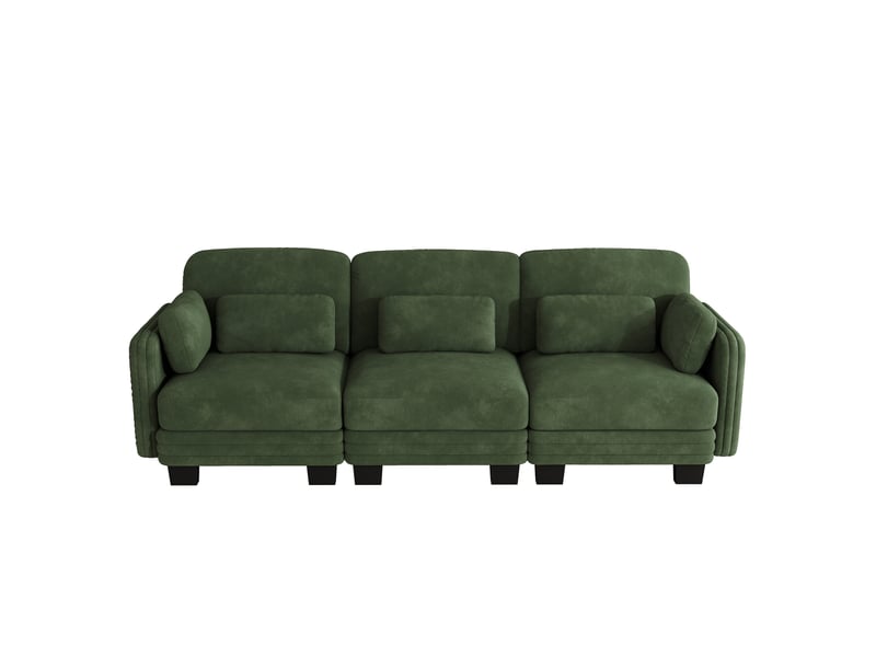 Canapé modulable - 3 places - coussins d'accoudoirs - tissu chenille - mobilier de salon - configuration flexible - vert CozyNest - Conforama A