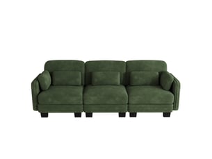 Canapé modulable - 3 places - coussins d'accoudoirs - tissu chenille - mobilier de salon - configuration flexible - vert