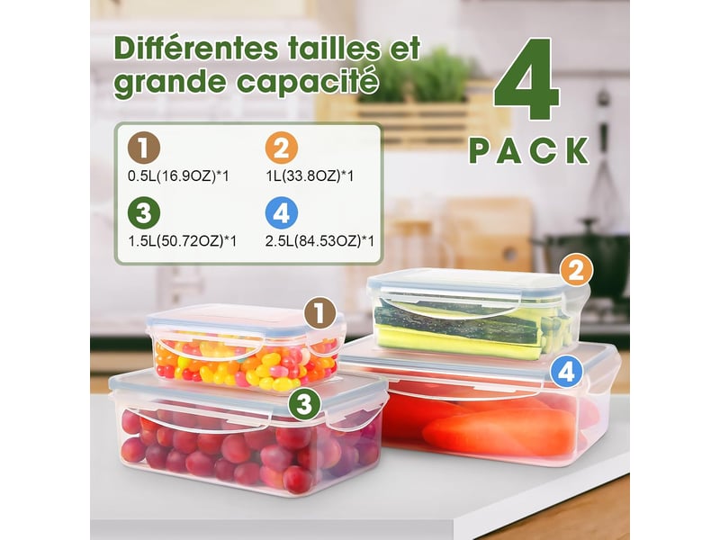  Boîtes alimentaires hermétiques yashe lot de 4, transparent  - Conforama C