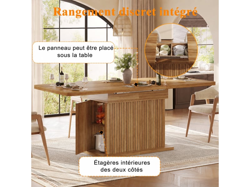  Table à manger extensible 120-160 cm avec rangement intégré, finition bois marron foncé  - Conforama D