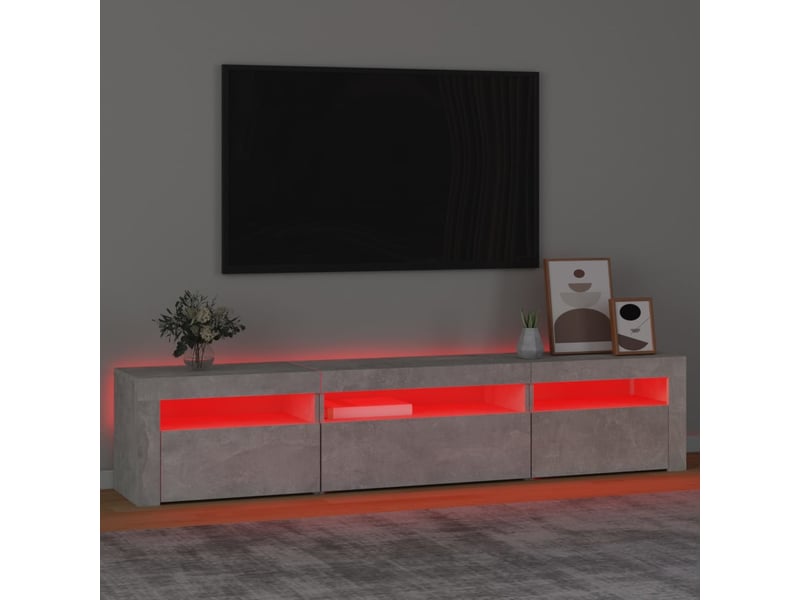  Meuble tv - banc tv - meuble de rangement avec lumières led gris béton 195x35x40 cm  - Conforama E