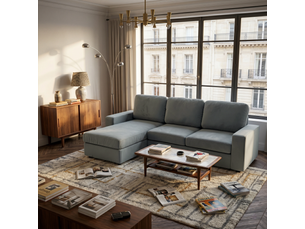Canapé d'angle avec rangement 4 places gris - méridienne réversible, 245,5 cm, assise moelleuse