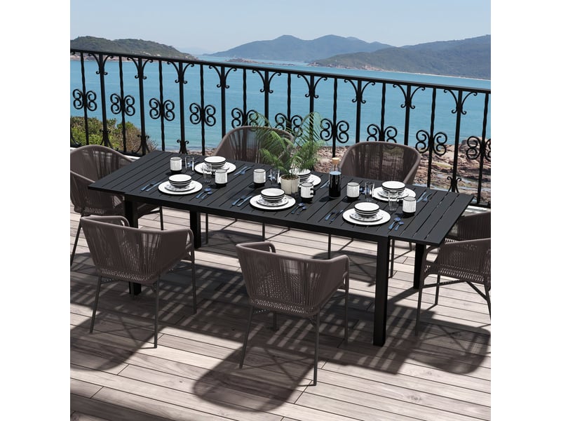 Table de jardin rectangulaire extensible aluminium noir 240x94x73cm - Conforama D