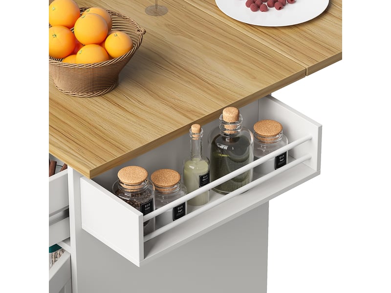  Desserte 124x40x91,5 cm îlot de cuisine avec plateau extensible, blanc et bois  - Conforama E