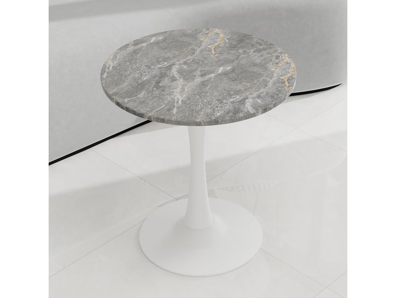  Table basse ronde 70x70x72cm style moderne du milieu du siècle, pieds hauts, marbre reconstitué, blanc et gris foncé  - Conforama W