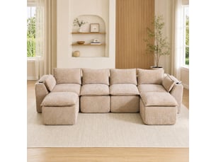 Canapé d'angle compressé panoramique fixe <strong>MAISENTIEL</strong> <strong></strong> 4 places Tissu kaki