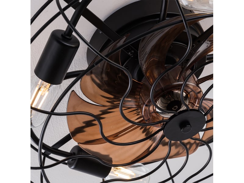  Ventilateur de plafond cage 19 avec lumière, moteur dc réversible 6 vitesses, noir et noyer foncé  - Conforama E