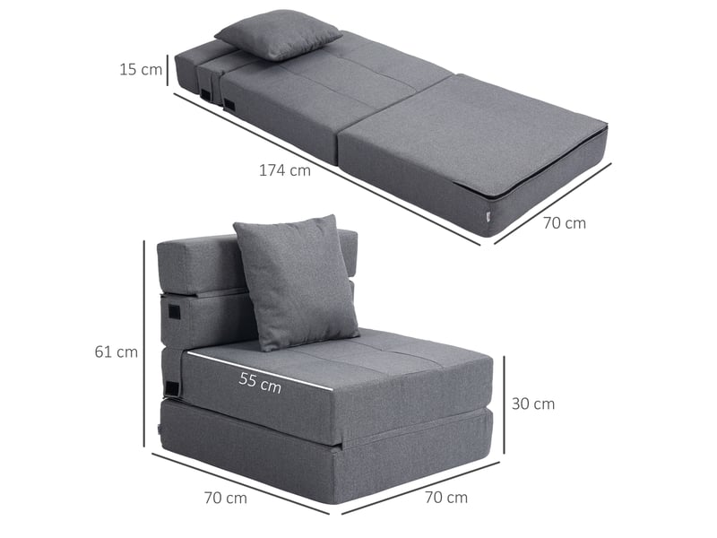  Fauteuil-lit pliant,70x70x61 cm,2-en-1,polyester,gris foncé  - Conforama C