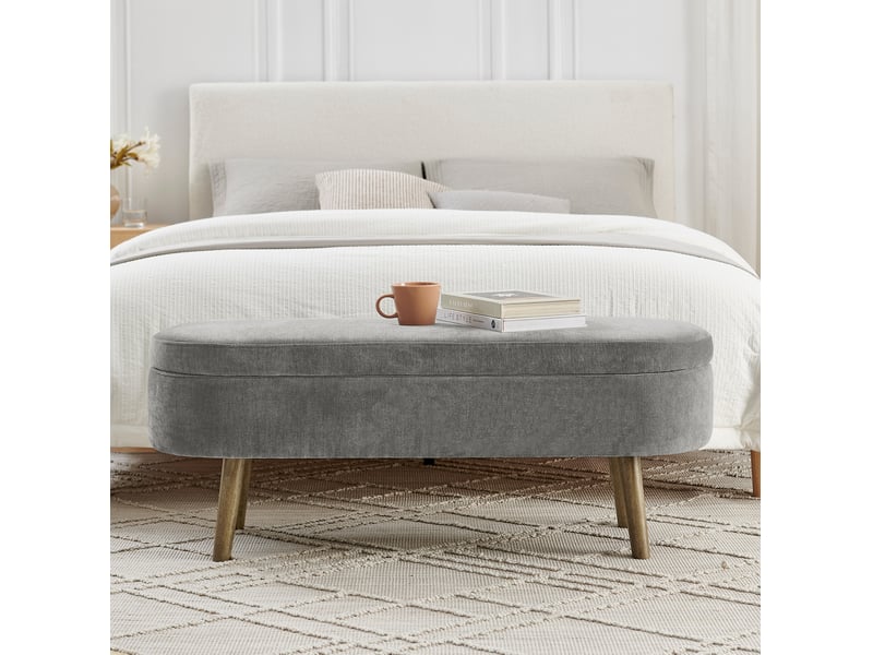  Banc de rangement 110x40x42 cm, coffre 20 l, pieds en bois, meuble chambre et entrée, entrée, velours doux, gris foncé  - Conforama D