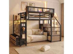 Lit mezzanine 140x200 cm <strong>MEULVA</strong> <strong></strong> coloris noir