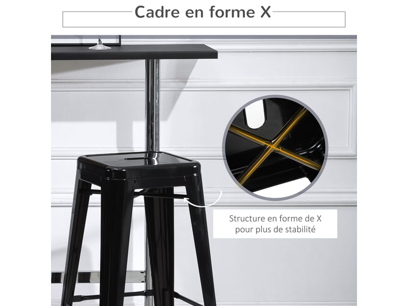  Lot de 4 tabourets de bar – style industriel – empilables  - Conforama E