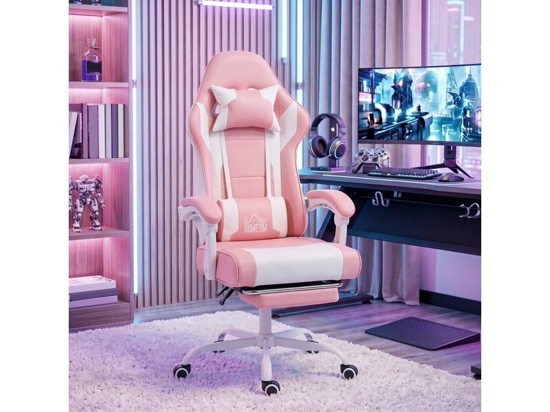  Chaise gamer rivorot ergonomique inclinable massage lombaire rose  - Conforama C