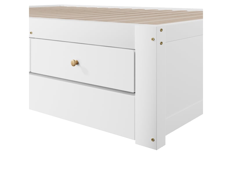 Lit double 90x200 cm -  avec lit gigogne 90x190 cm et 3 tiroirs - sommier à lattes - mdf+pin - blanc (sans matelas)  - Conforama W