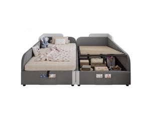 Lit coffre 90x200 cm <strong>MERAX</strong>  <strong>lit enfant gris</strong> coloris gris