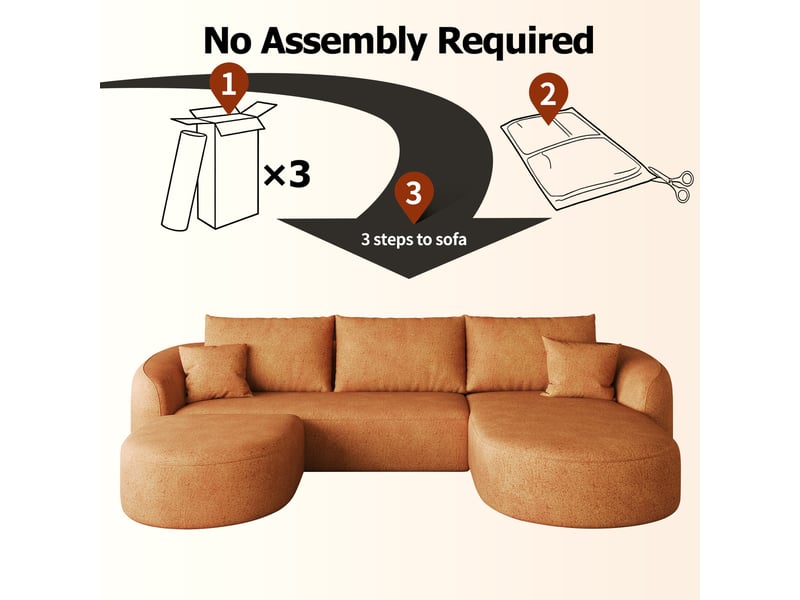 Canapé d'angle droite 3 places en u canapé modulable canapé compressé en chenille avec méridienne et pouf, orange - Conforama R