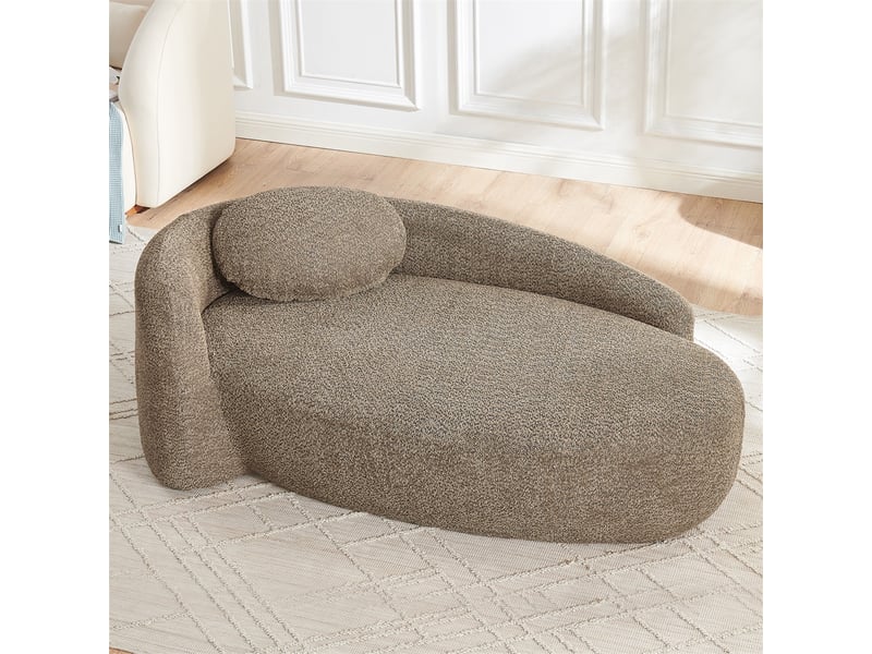  Canapé méridienne tissu bouclette - 170x96x62cm - banquette lounge arrondie avec coussin mousse haute densité - marron  - Conforama D