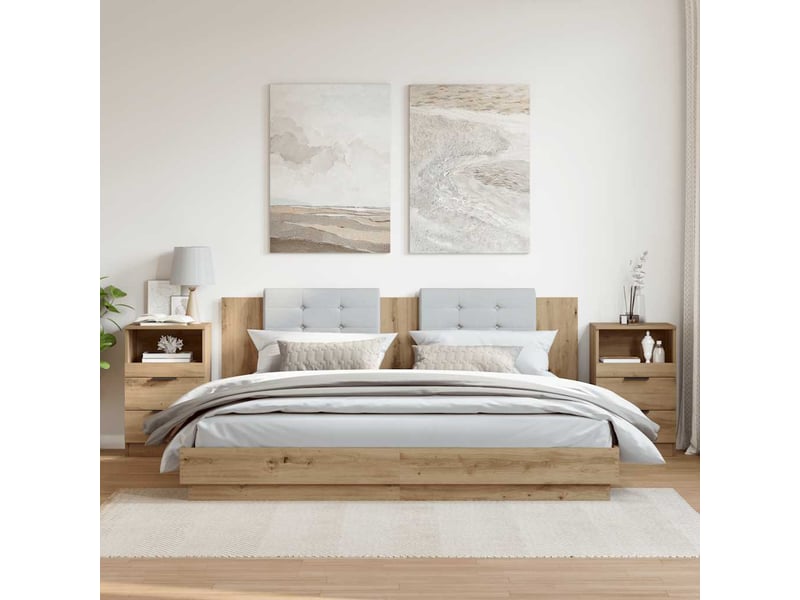  Tables de chevet 2 pièces chêne artisanal bois d'ingénierie  - Conforama C
