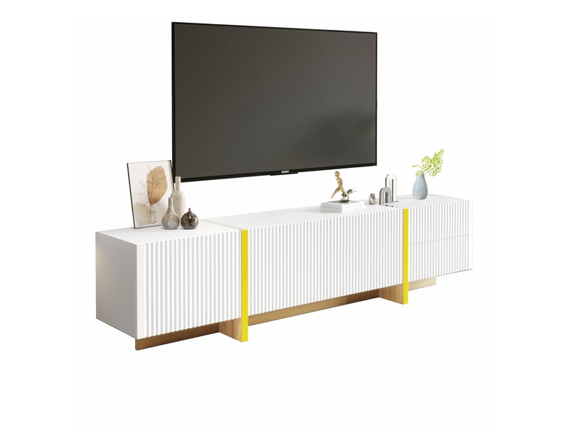 Meuble tv 180 cm bas avec tiroirs et portes arrondies mdf noir et blanc - Conforama A