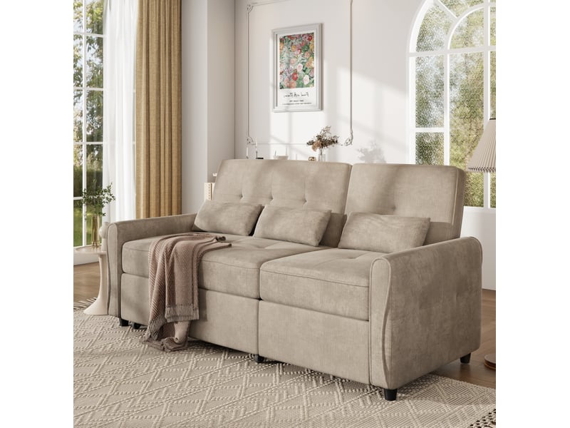 Canapé-lit 3 places extensible en chenille marron, dossier réglable 90° à 180° - Conforama E